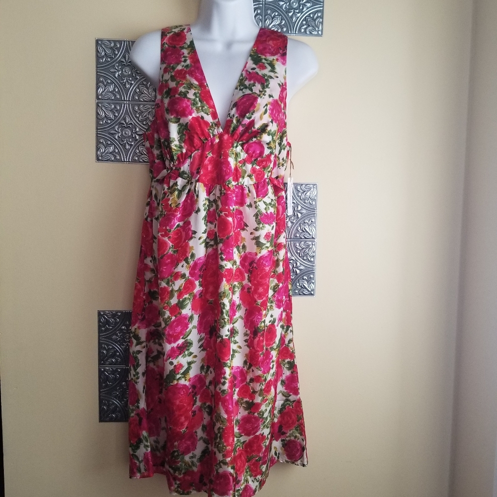 100% Silk Dress Floral Print By Velvet Sz L